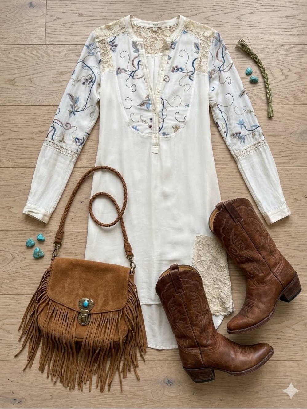 Tiny Amarante Embroidered Shirtdress Cream with Lace Floral Accents